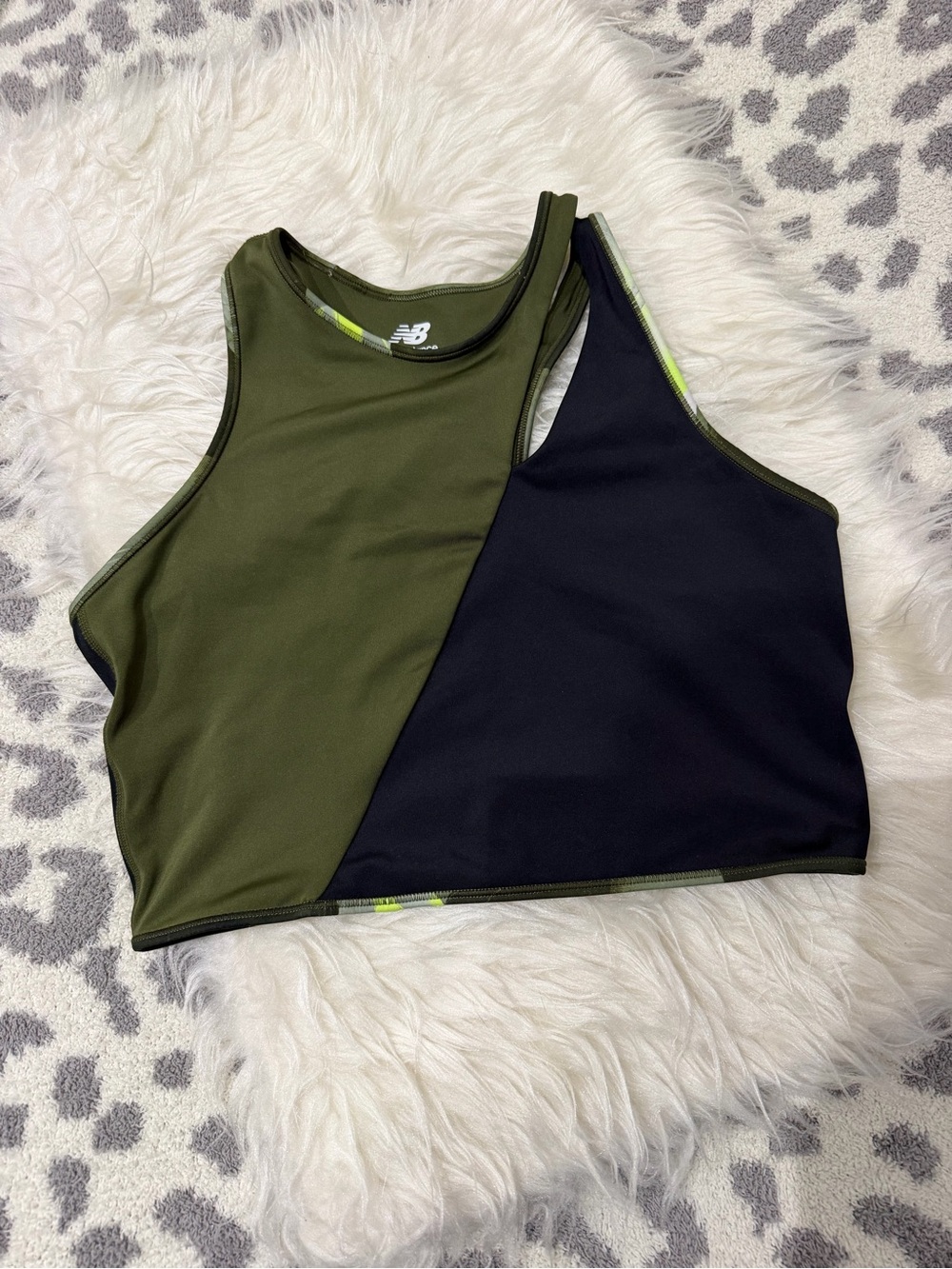 New Balance Olive Green and Black Two-Tone Sports Bra